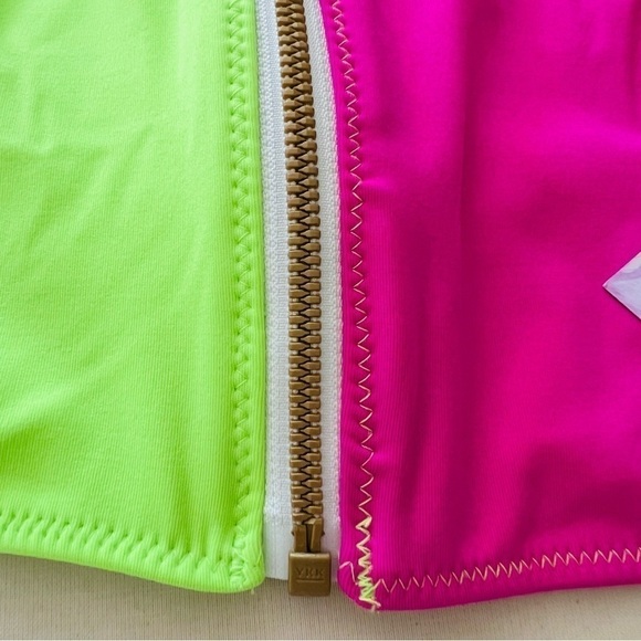 LoveShackFancy x Hurley Solid Blocked Bow Bikini Top in Magenta Neon Lime - Picture 11 of 15